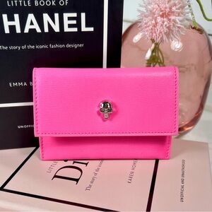 Alexander McQueen Hot Pink Crystal Skull Bi-Fold Card Holder